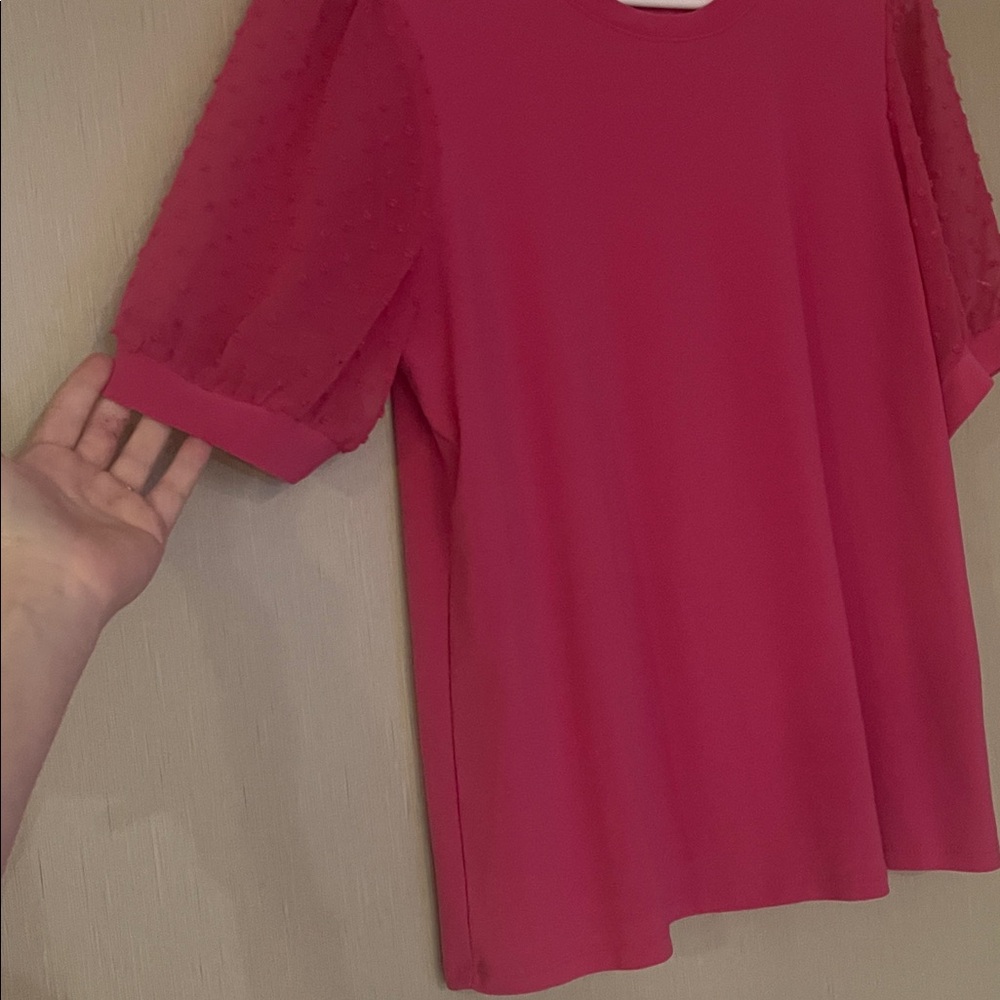 Cece medium Swiss dot hot pink puffy sleeve short sheer summer spring - Picture 2 of 4